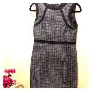 Grey & Navy Plaid Dress W/ Navy Piping Trim